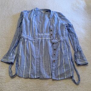 Anthropologie Light Blue and White Striped Top - 10